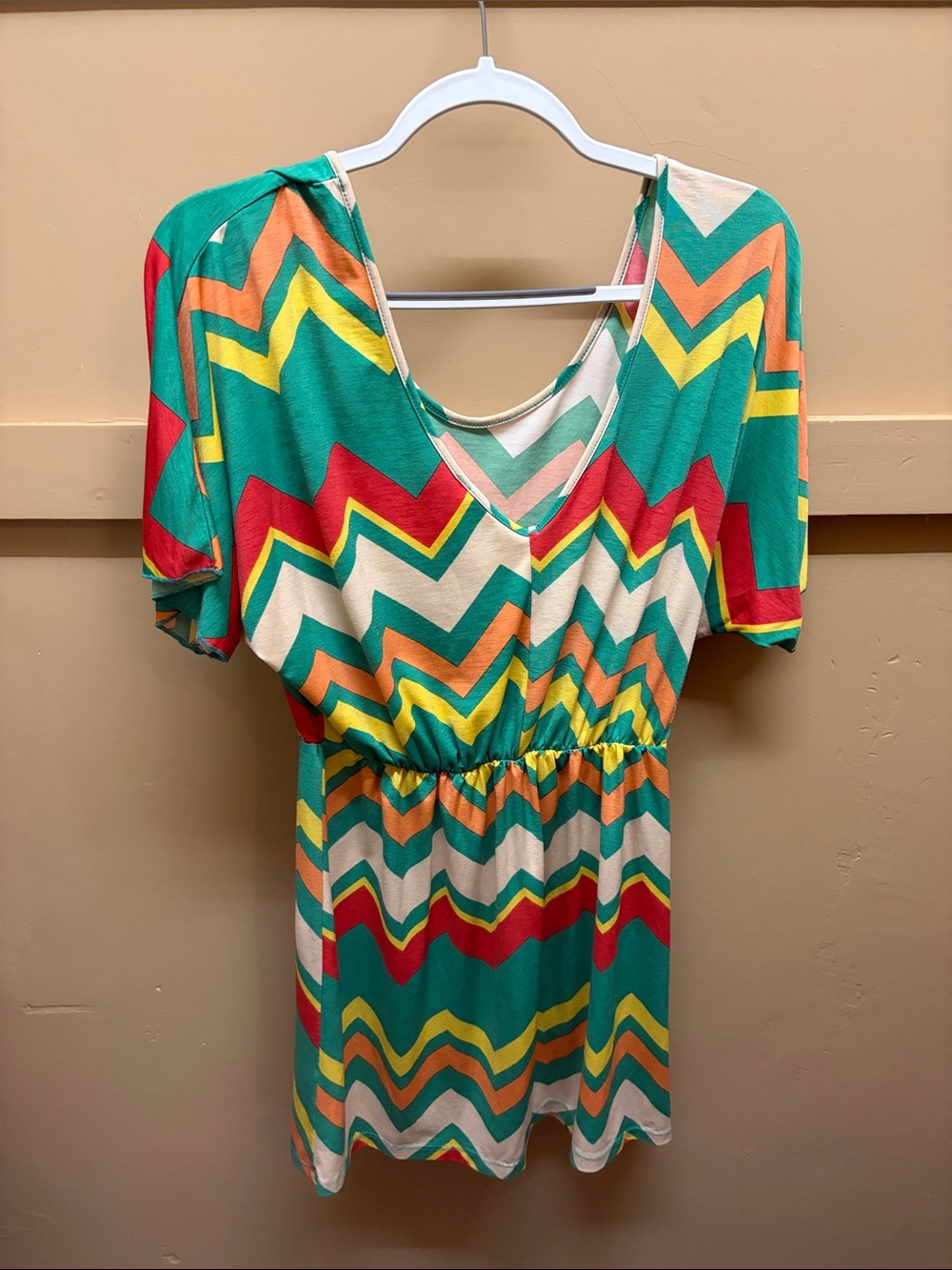Fashionomics Teal Multi Chevron Mini Dress